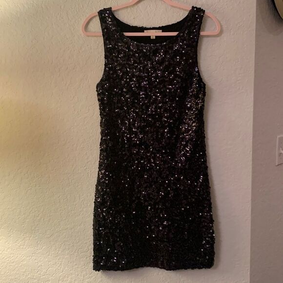 Amber Blue Black Sequins Mini Dress Size L - Picture 1 of 7